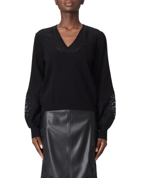 Twinset Maglia scollo V con ricami in tulle