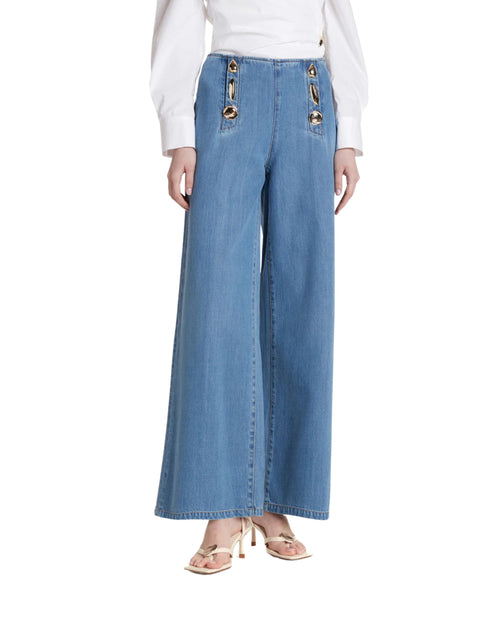 Simona Corsellini Pantalone denim con bottoni oro