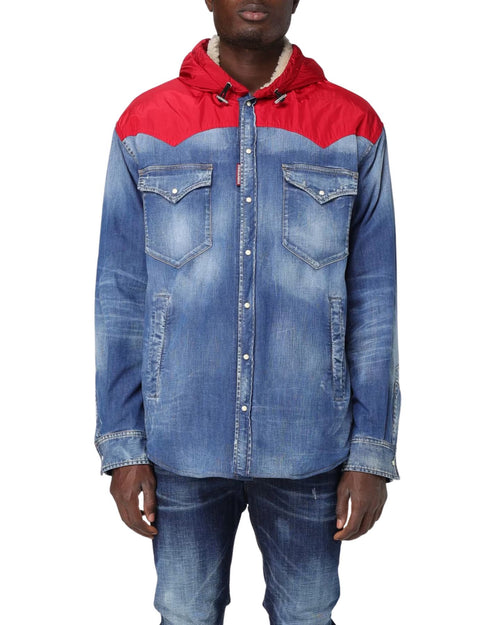 Dsquared2 Giacca camicia in denim e shearling