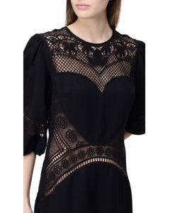 Twinset abito lungo in misto lino con ricami floreale