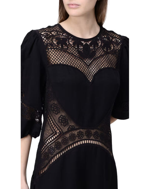 Twinset abito lungo in misto lino con ricami floreale