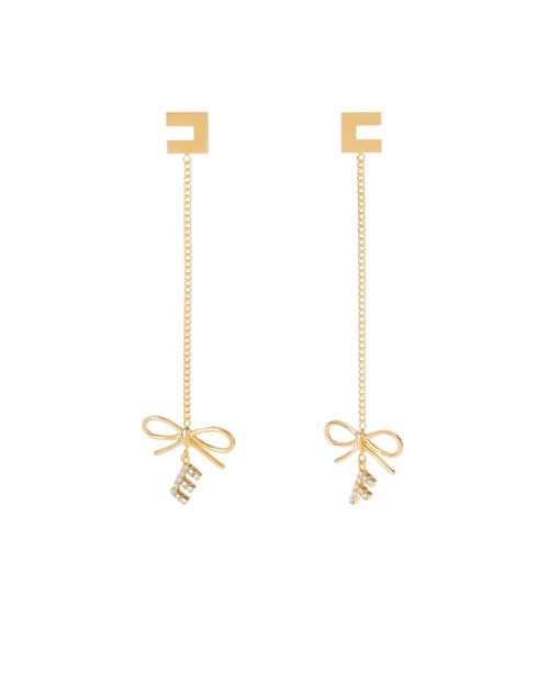 Elisabetta Franchi Orecchini Pendenti fiocco e logo strass