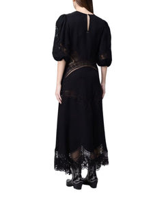 Twinset abito lungo in misto lino con ricami floreale