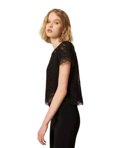 Twinset Blusa meza manica in cotone con ricami
