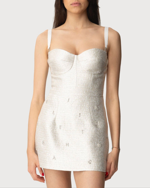 Elisabetta Franchi mini abito argento con charms logo