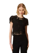 Twinset Blusa meza manica in cotone con ricami