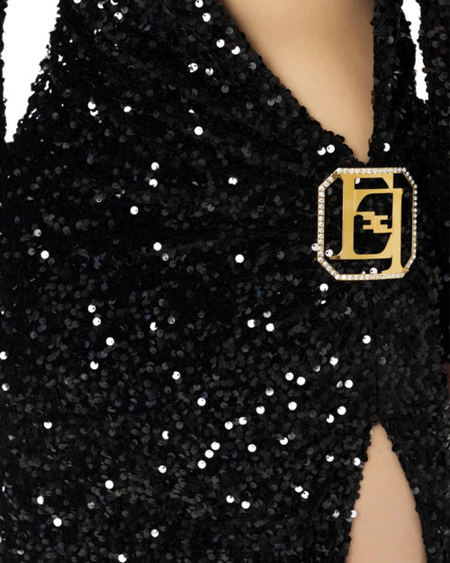 Elisabetta Franchi Abito Red Carpet con paillettes e spacco
