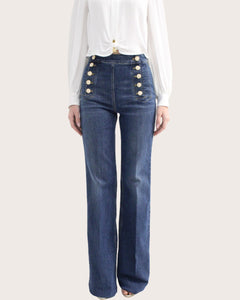 Elisabetta Franchi Jeans a palazzo con bottoniera