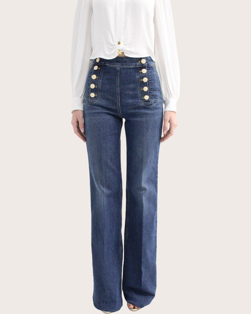 Elisabetta Franchi Jeans a palazzo con bottoniera