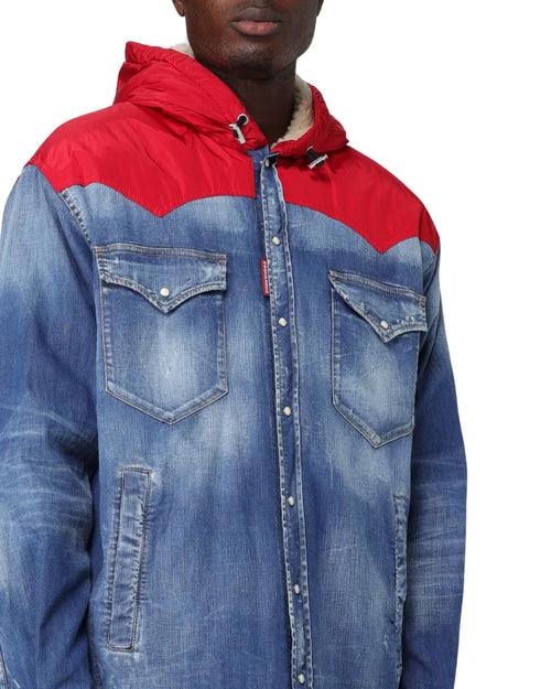 Dsquared2 Giacca camicia in denim e shearling