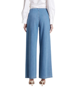 Simona Corsellini Pantalone denim con bottoni oro