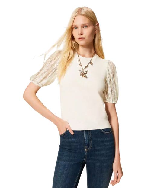 Twinset Maglia con maniche in pizzo