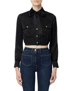 Elisabetta Franchi Camicia crop in misto seta con foulard