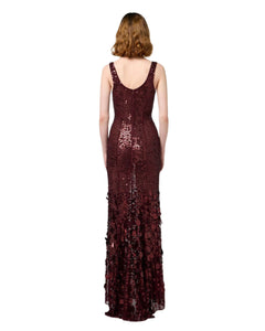 Elisabetta Franchi Abito Red Carpet con paillettes bordeaux