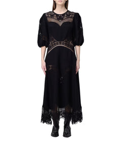 Twinset abito lungo in misto lino con ricami floreale