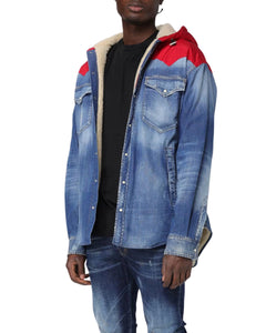 Dsquared2 Giacca camicia in denim e shearling