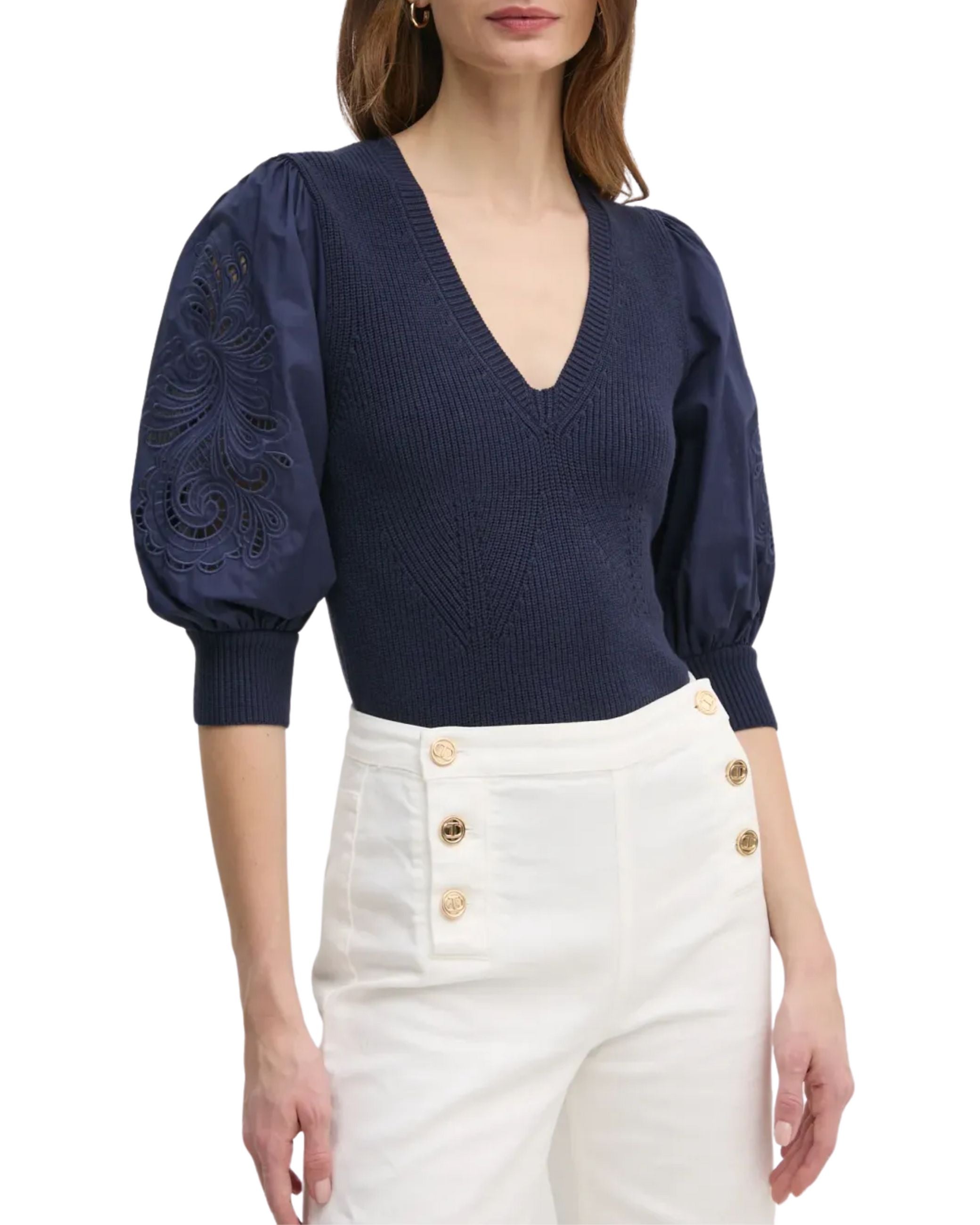 Twinset Maglia Scollo V con maniche a sbuffo 251TP3181 – Soreca Moda