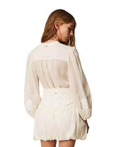 Twinset Mini gonna in ramiè con ricamo floreale