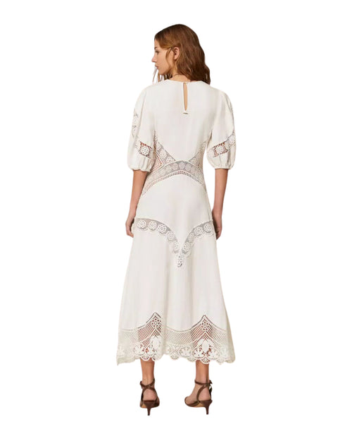 Twinset abito lungo in misto lino con ricami floreale