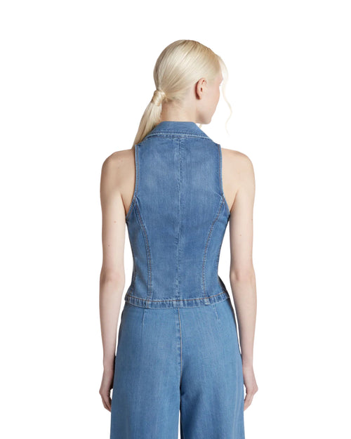 Simona Corsellini Top in denim bottoni oro