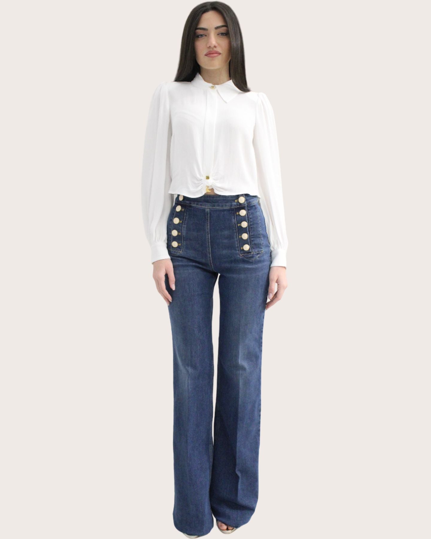 Jeans Pantaloni A Palazzo Con Bottoni Laterali Pantaloni A Palazzo