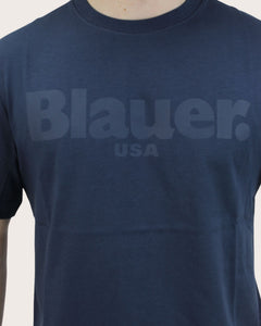 Blauer T-shirt con stampa logo