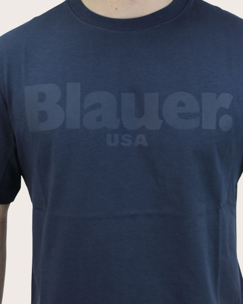 Blauer T-shirt con stampa logo