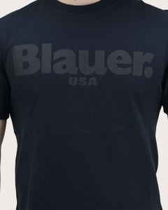 Blauer T-shirt con stampa logo