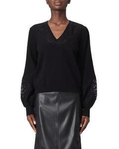 Twinset Maglia scollo V con ricami in tulle