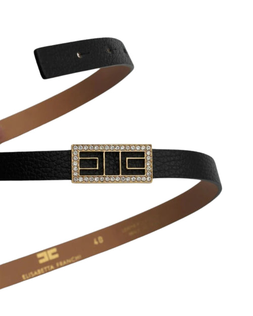 Elisabetta Franchi Cintura in pelle con fibbia logo strass