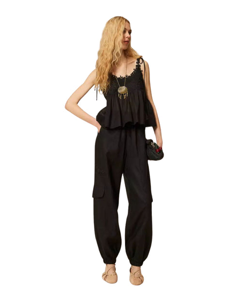 twinset Pantalone Jogger in pizzo sangallo
