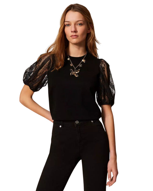 Twinset Maglia con maniche in pizzo