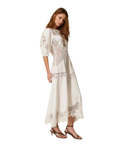 Twinset abito lungo in misto lino con ricami floreale