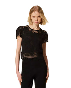 Twinset Blusa meza manica in cotone con ricami