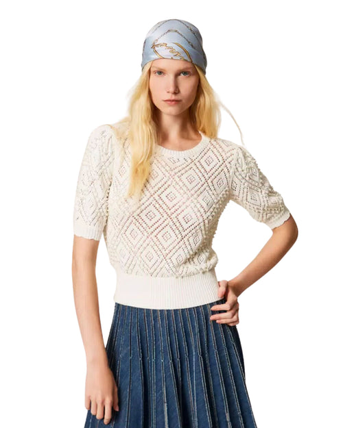 Twinset Maglia in cotone con perle