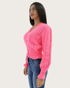 Maglia cardigan rosa fluo MK96M36E2