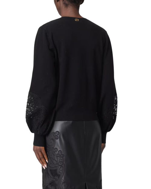 Twinset Maglia scollo V con ricami in tulle