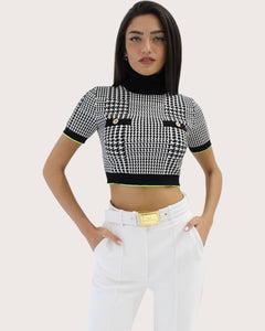 Maglia dolcevita crop fantasia principe di galles MK78Z37E2