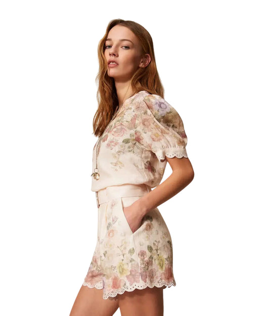 Twinset Short in cotone fantasia floreale
