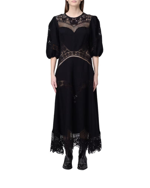 Twinset abito lungo in misto lino con ricami floreale