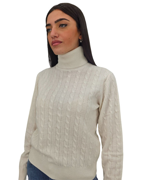 Maglia dolcevita a trecce in lana MT3585 900332