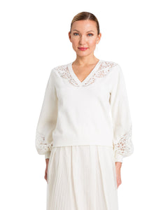 Twinset Maglia scollo V con ricami in tulle