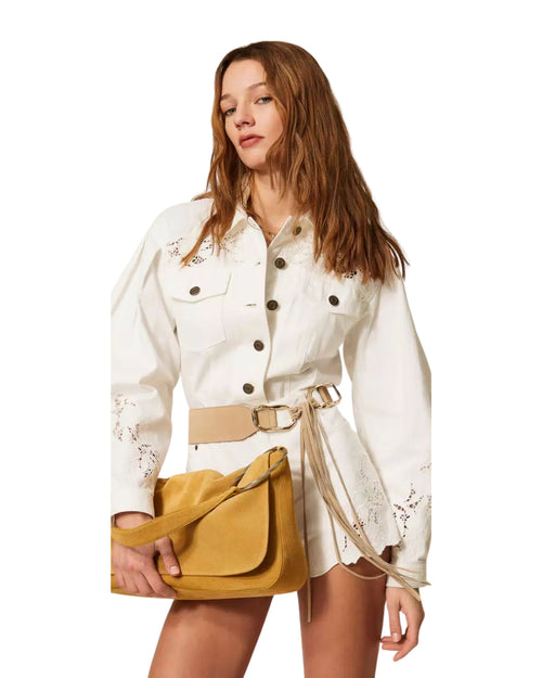 Twinset giubbino in cotone con ricamo floreale