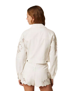 Twinset giubbino in cotone con ricamo floreale