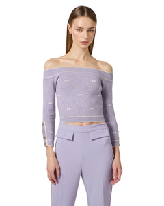 Elisabetta Franchi maglia jacquard spalle scoperte