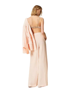 Twinset Pantalone vita alta in misto lino
