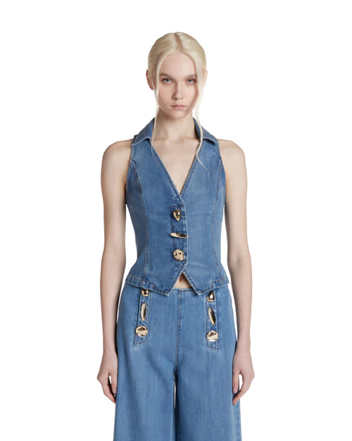 Simona Corsellini Top in denim bottoni oro