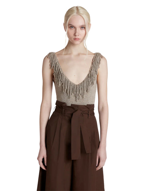 Simona Corsellini Body in lurex con frange