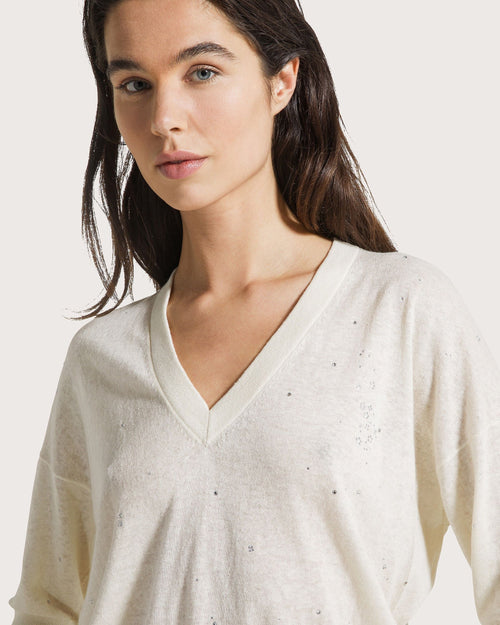 Seventy Maglia in cotone e lino con strass