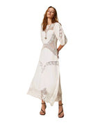 Twinset abito lungo in misto lino con ricami floreale
